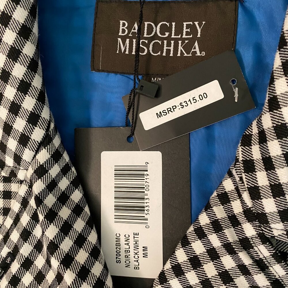 Badgley Mischka Plaid Trench Coat with Satin Blue Lining - Picture 16 of 17